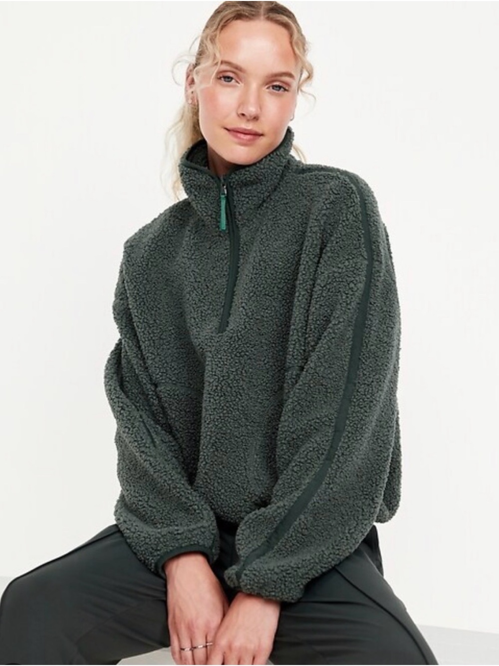 Old Navy Olive Green Sherpa Half-Zip Teddy Jacket